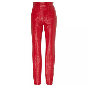 Vivian Red Faux Leather & Silk Pants